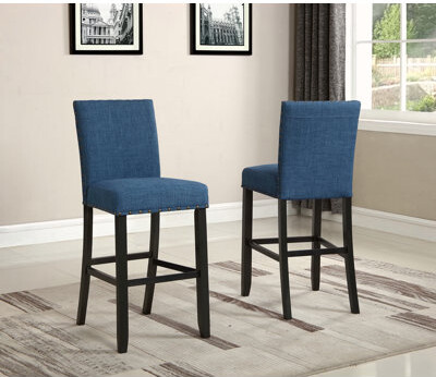 Mercer41 Fabric Bar Stools With Nailhead Trim, Set Of 2