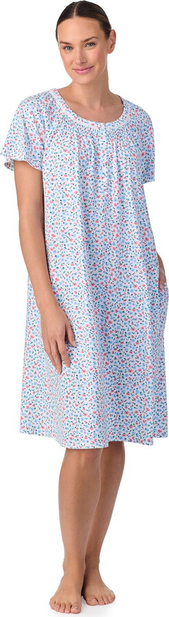 Aria Women’s 100% Cotton Raglan Sleeve Smocked Neck Sleepwear 40″ Gown, Sizes XS-5X