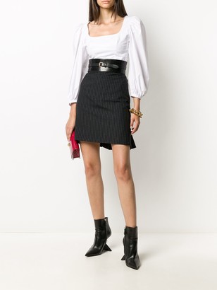 Alexander McQueen Pinstripe Back-Ruffle Wool Skirt