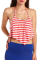 Thumbnail for your product : Charlotte Russe Striped Flounce Halter Crop Top