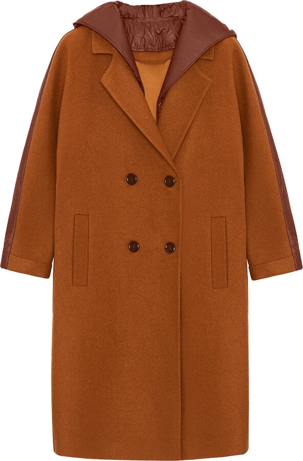 QUO Olda Quilted Back DoubleBreasted Fleece Coat Cinnamon ShopStyle