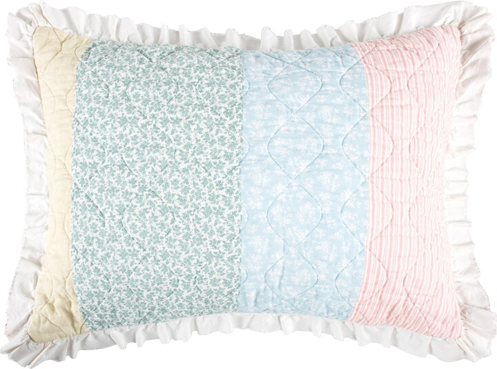 Greenland Home Fashions Tessie Shabby Chic Ruffled Quilted Pillow Sham, Standard/Queen, Pastel