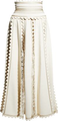 Elie Saab Lace-Insert Scalloped Metallic Knit Maxi Skirt
