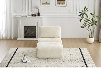 Ebern Designs Corduroy Fabric Single Pet - Chaise Longue Memory Foam  Modular Sectional For Living Room Movable  No Assembly High Density Padding Ergonomic Des