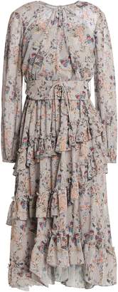 Mikael Aghal Lace-up Ruffled Metallic Floral-print Georgette Dress