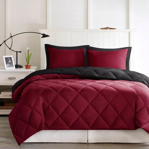 Soscooter 3PiecesFull/Queen3MScotchgardDiamondQuiltingReversibleDownAlternativeComforterSet,Red+Black