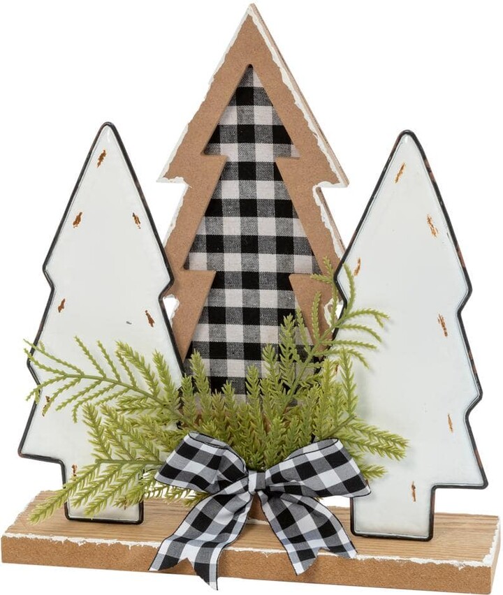 12 in. H Wood Holiday Trees w/Pine & Bow Accent