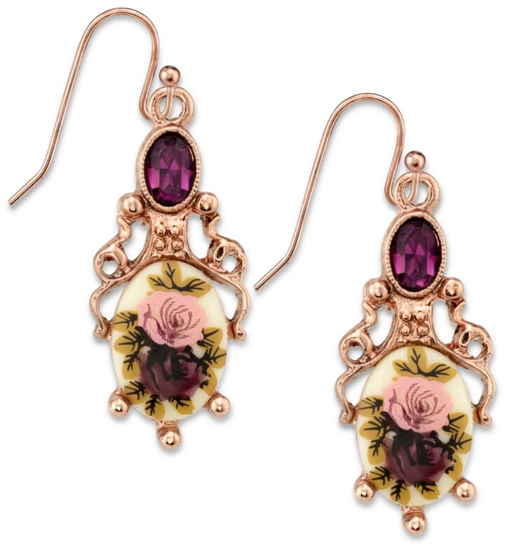2028 Rose Gold-Tone Purple Crystal Flower Drop Earrings ShopStyle