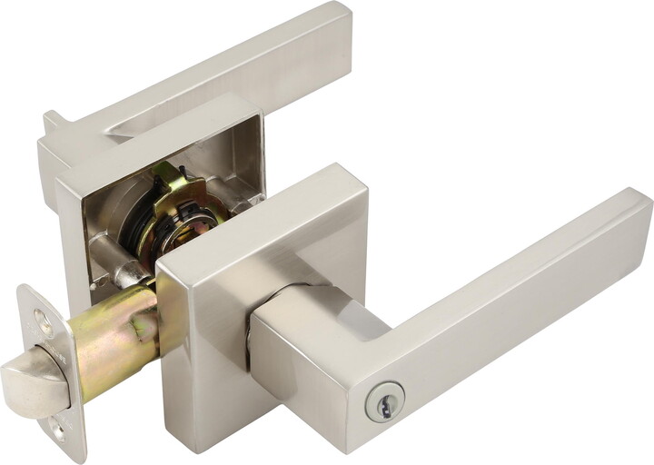 Design House Karsen Modern Interior/Exterior 2-Way Adjustable Keyed Entry Lever, Satin Nickel