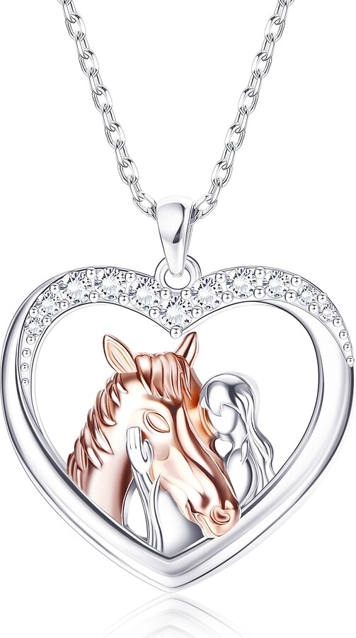 HORSE Shape Animal Inspired Penant Birthday Gift White Gold Finished Men's Or Boy Pendant Round Cut Moissanite Diamond Charm Necklace