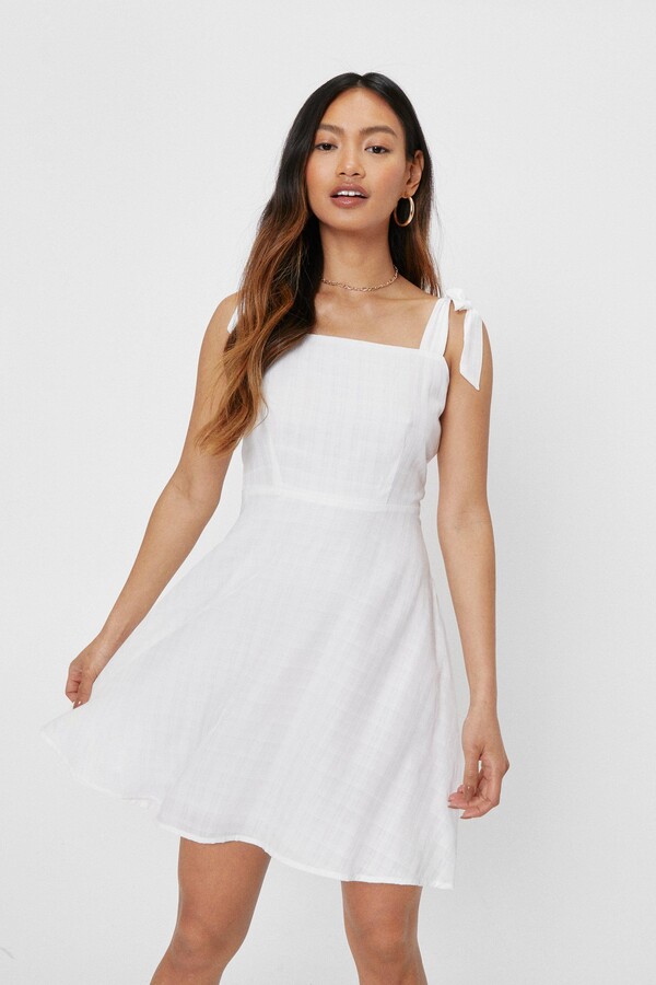 Nasty Gal Womens Petite Tie Shoulder Check Design Mini Dress - White - 14 -  ShopStyle