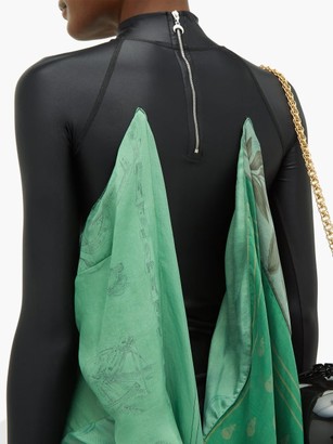 Marine Serre Upcycled Bodysuit And Silk Scarf Dress - Green Multi