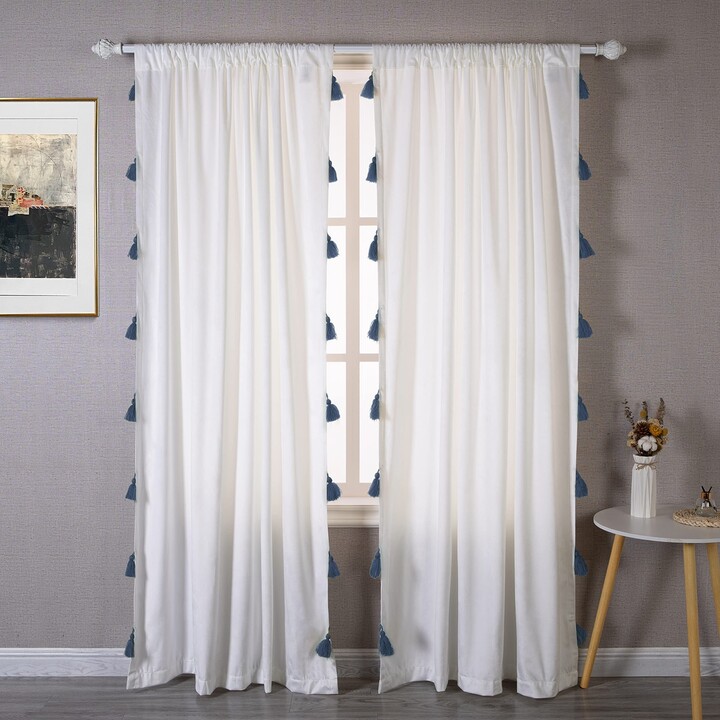 DriftAway Boho Velvet Handmade Tassel Curtain Room Darkening Thermal