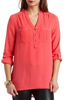Thumbnail for your product : Charlotte Russe Front Pocket Pullover Blouse