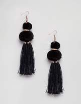 Thumbnail for your product : Glamorous Black Pom & Tassel Statement Earrings