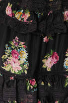 Thumbnail for your product : Zimmermann Honour Lace-trimmed Tiered Floral-print Silk Dress - Black