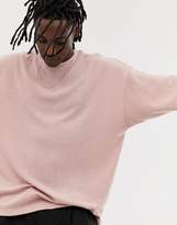 Thumbnail for your product : ASOS Design DESIGN oversized longline waffle t-shirt with half sleeve in pink