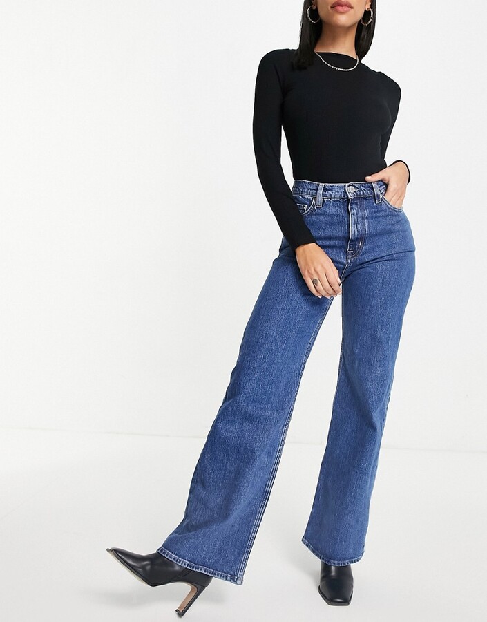 other & Treasure cotton long wide leg jeans vikas blue - MBLUE - ShopStyle