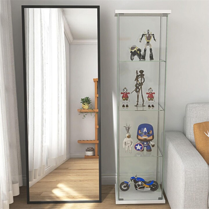 BESTCOSTY One Door Glass Glass Display with 4 Shelves