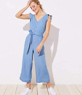 LOFT Chambray Flutter Cutout Jumpsuit 