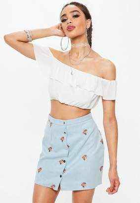 Missguided Blue Faux Suede Embroidered Mini Skirt