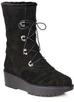 Thumbnail for your product : Stuart Weitzman Fairbank Suede & Faux Fur Lace-Up Platform All Weather Boots