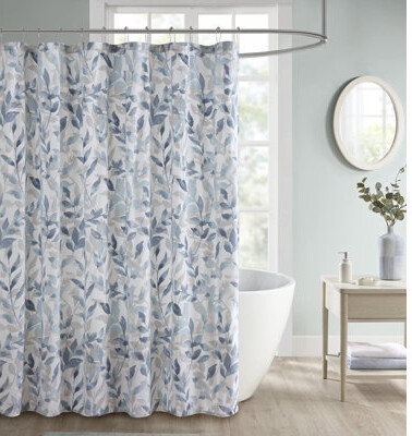 Red Barrel Studio Shower Curtain, Luxurious Botanical Print, Modern Serene Bathroom Décor, 72X72, Blue
