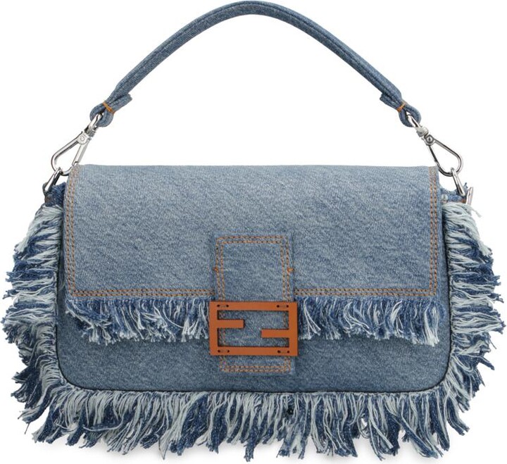 バッグ Fendi mamma baguette denim bag FENDI Mamma Baguette Marble Denim Shoulder Bag Blue FF Logo