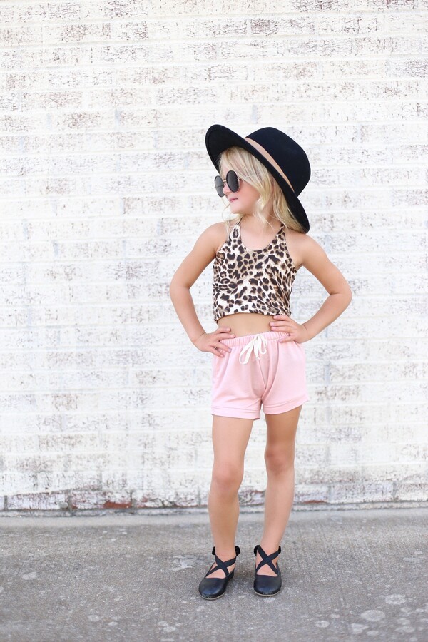 Girls Leopard Pink Set, Crop Set, Crop Top, Halter & Pink Bummies, Toddler Boho Girls Clothing Boho Rocker Style