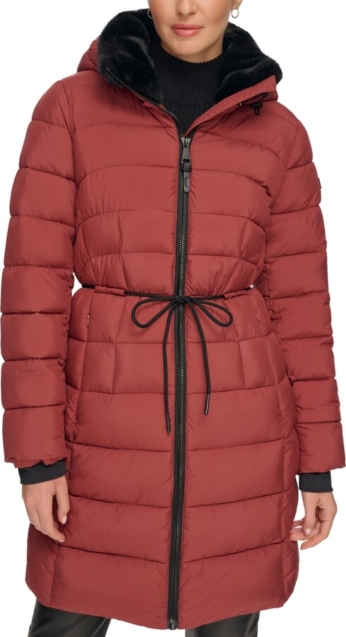 DKNY Women's Rope Belted Faux-Fur-Trim Hooded Puffer Coat - ShopStyle