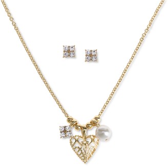 Charter Club Gold-Tone 2-Pc. Set Crystal Earrings & Heart Pendant Necklace, 17" + 2" extender, Created for Macy's