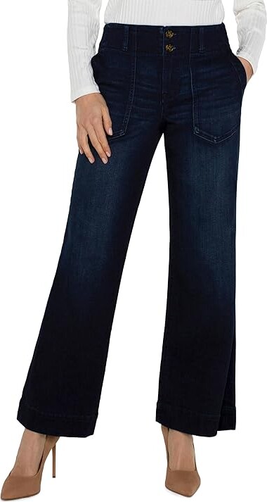 Liverpool Los Angeles Patch Pocket Mid-Rise Wide Leg Stretch Denim Women's Jeans Summit Lake : 6 30, Cotton/Denim/Spandex