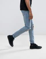 Thumbnail for your product : Roadies Of 66 Stone Wash Skinny Jeans With Blown Out Knees And Embroidery