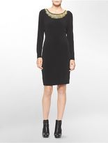 Thumbnail for your product : Calvin Klein Womens Gold Neck Hardware Long Sleeve Shift Dress