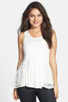 Thumbnail for your product : Frenchi R) Embroidered Mesh Inset Peplum Tank (Juniors)