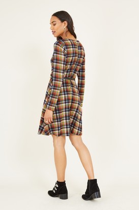 Yumi Check Skater Dress With Contrast Belt
