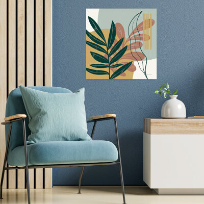 George Oliver Contemporary Mid Century Modern I Light With Blue Botanicals Art