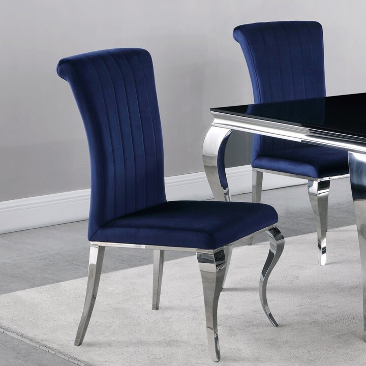 Cabriole Design Stainless Steel with Ink Blue Velvet Dining Chairs