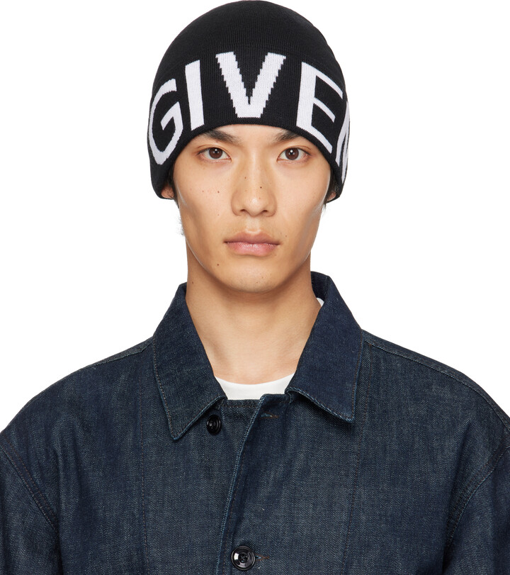 Givenchy Black 'Givenchy' Jacquard Beanie ShopStyle Hats