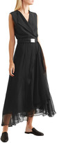 Thumbnail for your product : Brunello Cucinelli Belted Crepe And Chiffon Maxi Dress