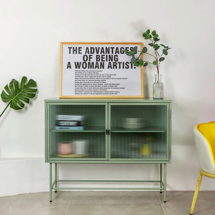 LivEditor Retro Simple Style Fluted Glass Sideboard Storage