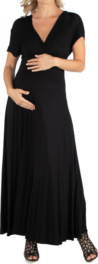 24seven Comfort Apparel Cap Sleeve V Neck Maternity Maxi Dress - ShopStyle
