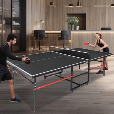 Jiafan 9Ft Mid-Size Table Tennis Table Foldable & Portable Ping Pong Table Set For Indoor Games With Net 2 Table Tennis Paddles And 3 Balls