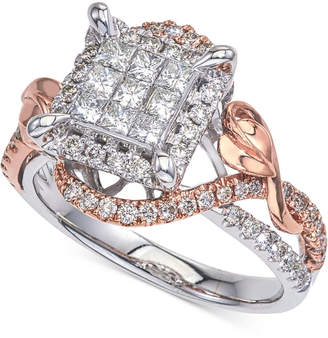 Macy's Diamond Two-Tone Princess Cluster Twist Engagement Ring (7/8 ct. t.w.) in 14k White and Rose Gold