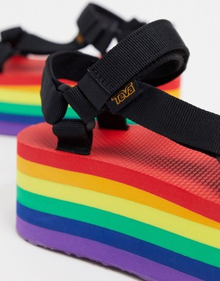 Teva Flatform Universal Pride rainbow sole sandals in black