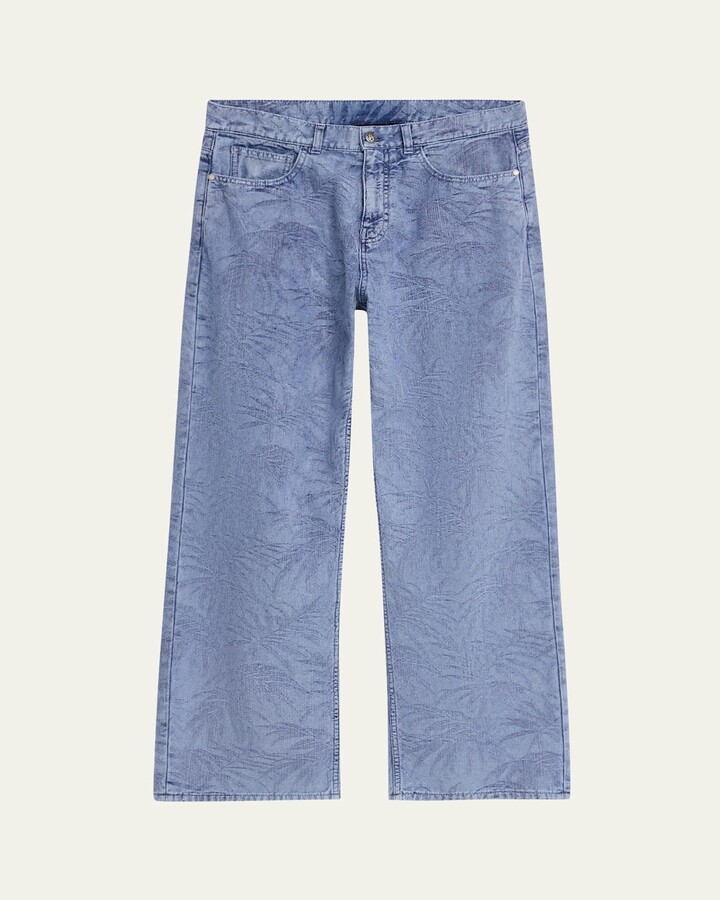 Men's Palm Leaf Jacquard Loose-Fit Jeans