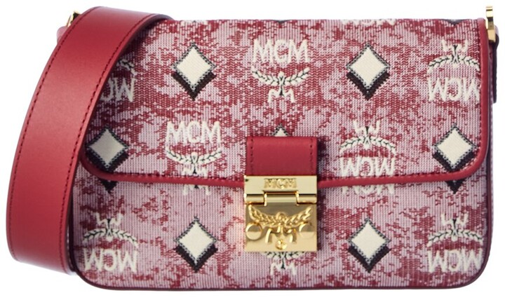 MCM Pink Monogram Visetos Canvas Leather Millie Top Zip Small