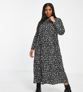 Thumbnail for your product : Street Collective Curve jersey long sleeve smock pephem midi dress in dalmation print