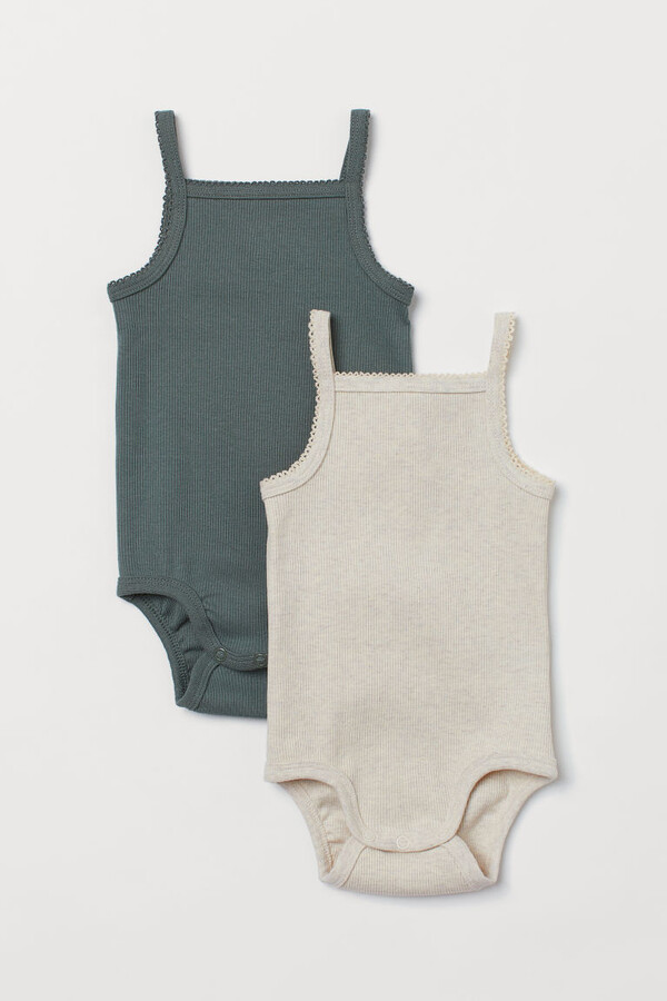 H&M - 2-pack Ribbed Cotton Bodysuits - Green
