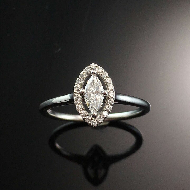 Etsy Marquise Diamond Halo Engagement Ring-14K White Gold Center Ring - Promise Ring
